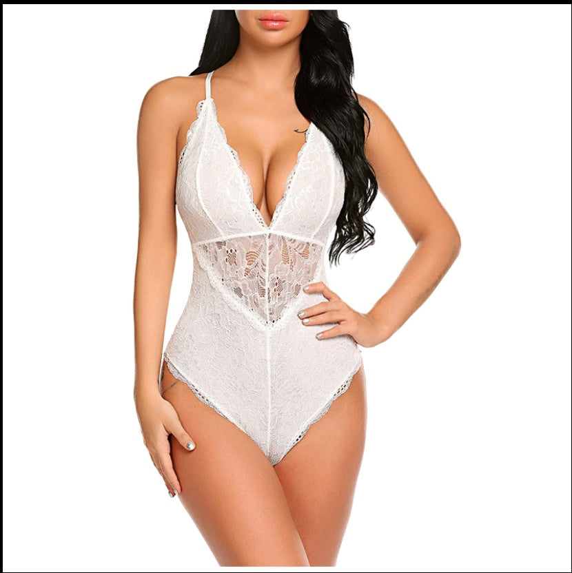 Rose Noir European Lace One-Piece Lingerie Bodysuit | Sexy Women's Lace Jumpsuit Set