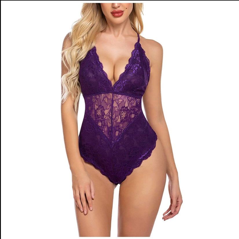 Rose Noir European Lace One-Piece Lingerie Bodysuit | Sexy Women's Lace Jumpsuit Set