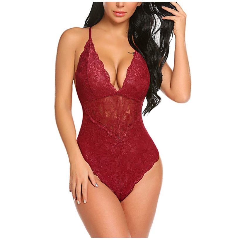 Rose Noir European Lace One-Piece Lingerie Bodysuit | Sexy Women's Lace Jumpsuit Set