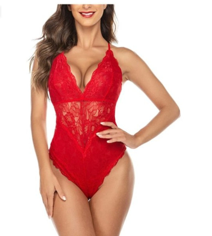 Rose Noir European Lace One-Piece Lingerie Bodysuit | Sexy Women's Lace Jumpsuit Set